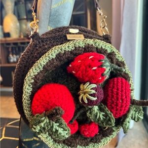 Brown and Red Crochet Women Bag